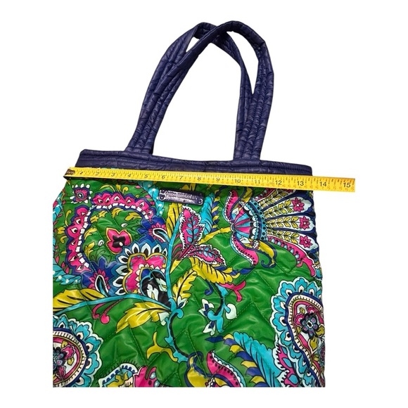 Vera Bradley Large Pleated Tote Shoulder Bag – Trimmed Emerald Green Paisley - Picture 6 of 14